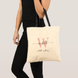 Tote Bag Stylish Pink Monogramme Nom Girly Script<br><div class="desc">Girly Stylish Modern Blush rose et noir Monogramme Nom initial Signature Script personnalisé Boutique personnalisée Sac fourre-tout budgétaire. Ce design avec un prénom dans un joli style écrit à la main typographie (ou calligraphie) avec monogramme nom initial et nom de famille ou nom complet en rose et gris sur blanc...</div>