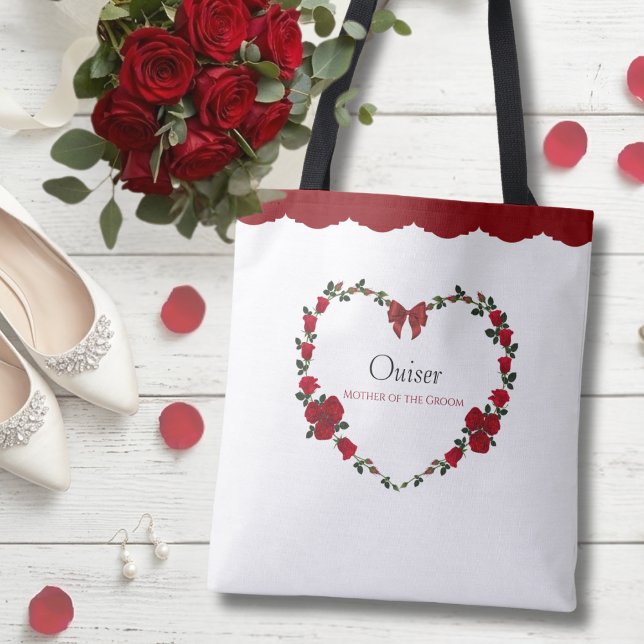 Tote Bag Stylish Red Roses Mother of Groom Gift (Welcome the Mother of the Groom with this timeless red rose heart memento.)
