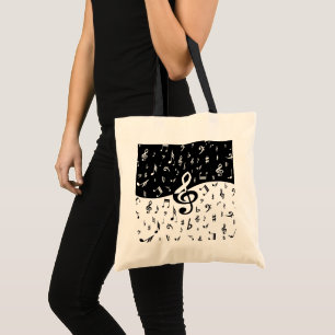 Tote Bag Stylish Treble Clef Wave Black and White