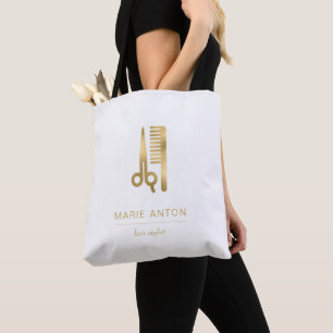 Tote Bag Styliste cheveux chic ciseaux or peigne
