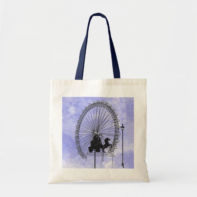 Tote Bag Stylo d'attraction Londres Iconique et Violet bleu (Devant)