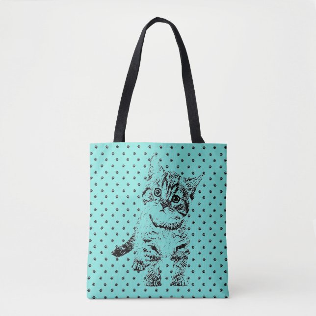 Tote Bag Stylo graphique noir de chat (Devant)