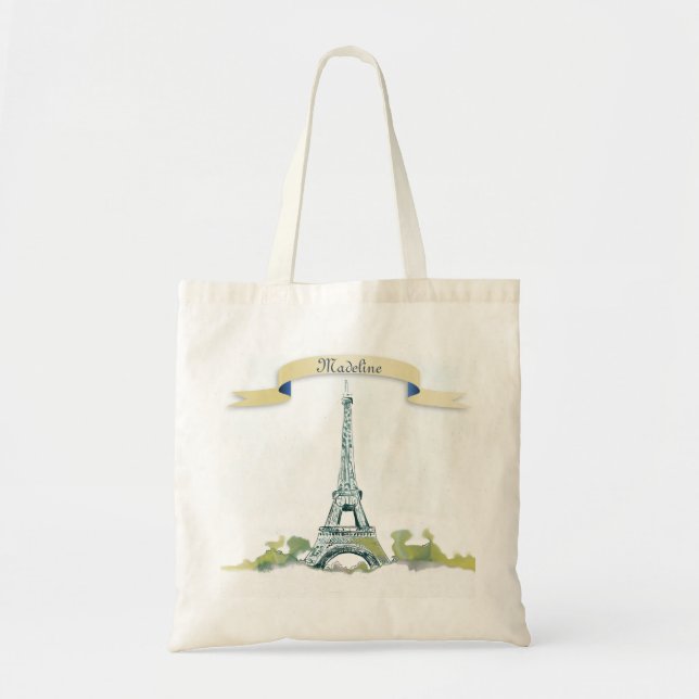Tote Bag Stylo Tour Eiffel et croquis d'encre Personnalisez (Devant)