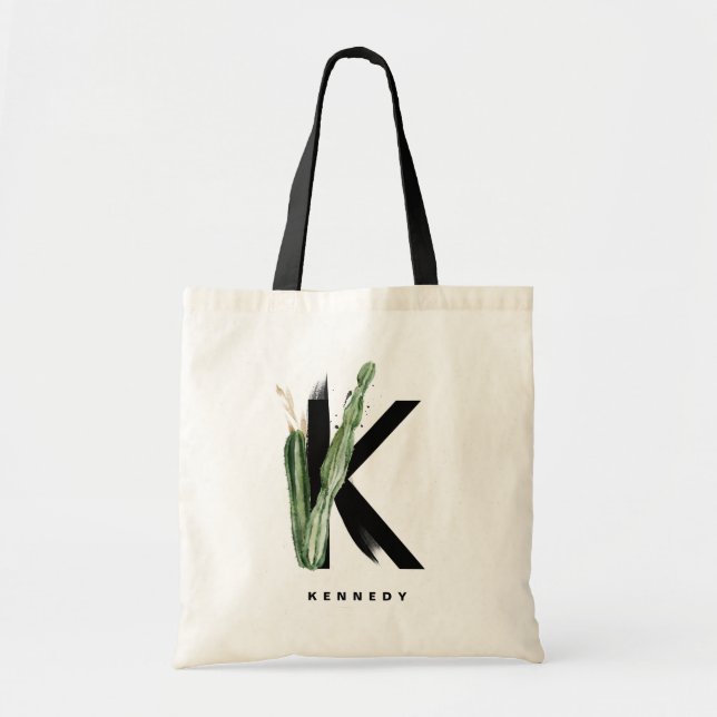 Tote Bag Succulentes Boho Lettre K Monogramme Demoiselle d' (Devant)