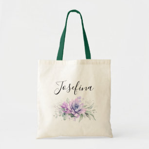 Tote Bag Succulentes et feuillage argenté Nom élégant écrit