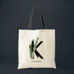 Tote Bag Succulents Boho Lettre K Monogramme Demoiselle d'H<br><div class="desc">Sac fourre-tout à monogramme de lettre K personnalisable avec des succulentes aquarelles, des feuilles de faux or et des accents de pinceau à l'aquarelle noire. Personnalisez ce sac fourre-tout succulent en ajoutant votre nom ou d'autres détails. Ce sac à monogramme de lettre K boho sera parfait comme cadeau. D'autres lettres...</div>