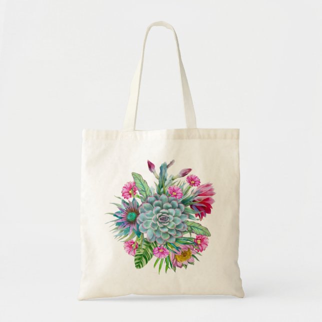 Tote Bag Succulents Echeveria Cactus Fleurs (Devant)