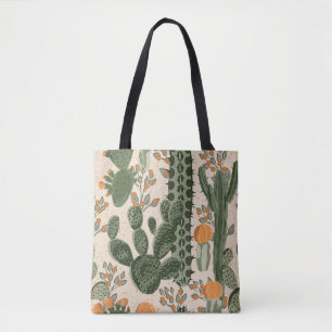 Tote Bag Succulents verts, fleurs oranges, papier peint de