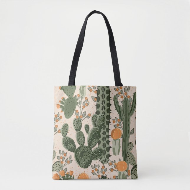 Tote Bag Succulents verts, fleurs oranges, papier peint de  (Devant)