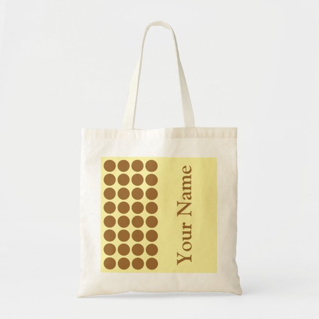Tote Bag Sucre Brun Crème Points Neutres avec texte de nom (Devant)