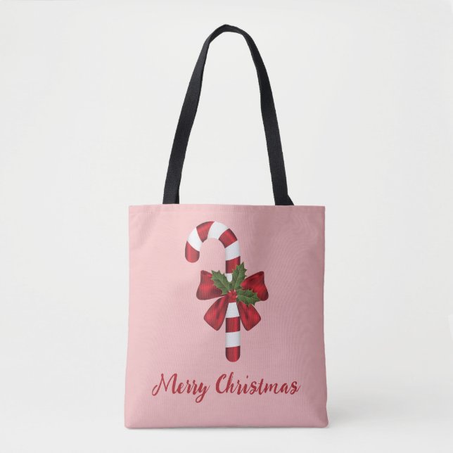 Tote Bag Sucre de canne Et Texte De Noël Rouge Et Blanc (Devant)