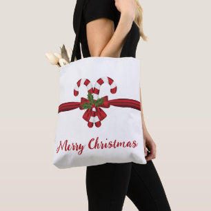 Tote Bag Sucres de canne Festif Rouge Et Blanc Bow Et Texte