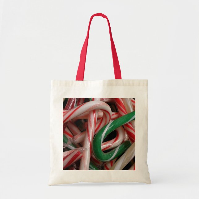 Tote Bag Sucres de canne Noël Vacances Blanc Vert et Rouge (Devant)