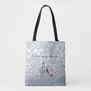 Tote Bag Suivez vos rêves, Pailleté, Talons, Clé de violon