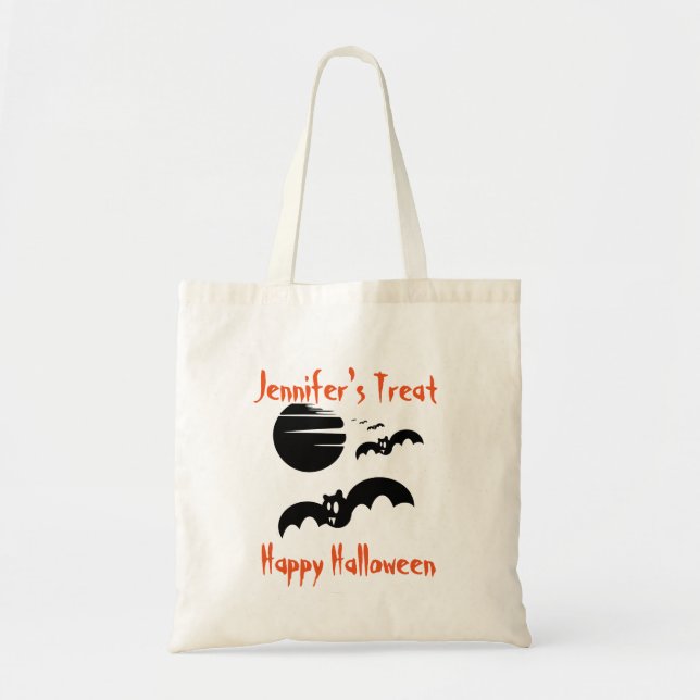 Tote Bag Suivre ou traiter l'Halloween personnalisée de cha (Devant)