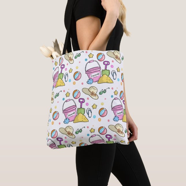 Tote Bag Summer Beach Doodles Motif (De près)