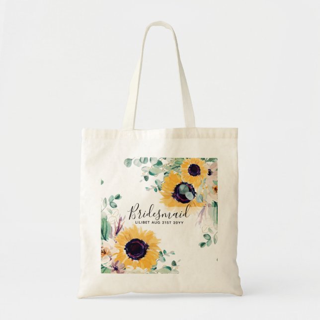 Tote Bag Summer Sunflowers Eucalyptus Greenery Wedding (Devant)