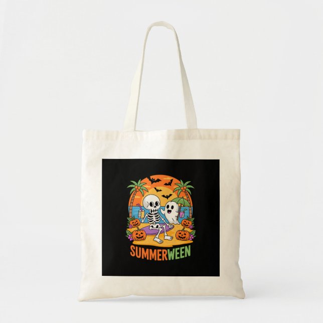 Tote Bag Summerween Skeleton Ghost Beach Halloween Fu (Devant)