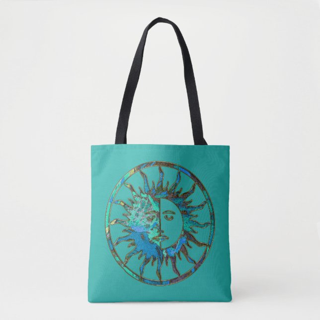 Tote Bag Sun et lune - vert bleu + votre backgr. (Devant)