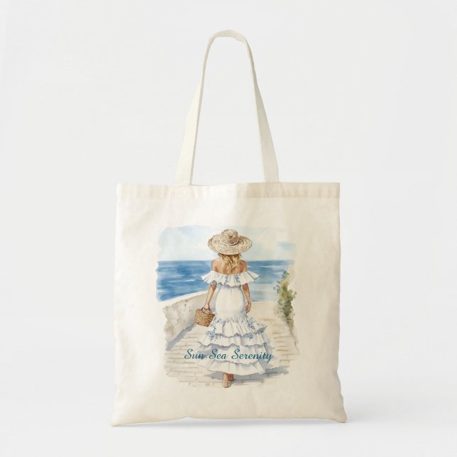 Tote Bag Sun Sea Serenity Ocean View Blond White Dress (Devant)