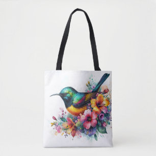 Tote Bag Sunbird Watercolor Floral Art