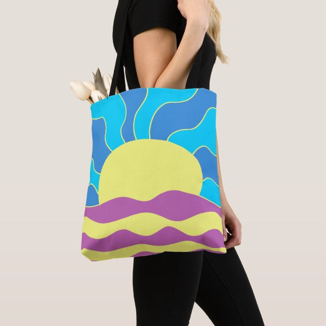 Tote Bag Sunrise et Waves Art Abstrait (De près)