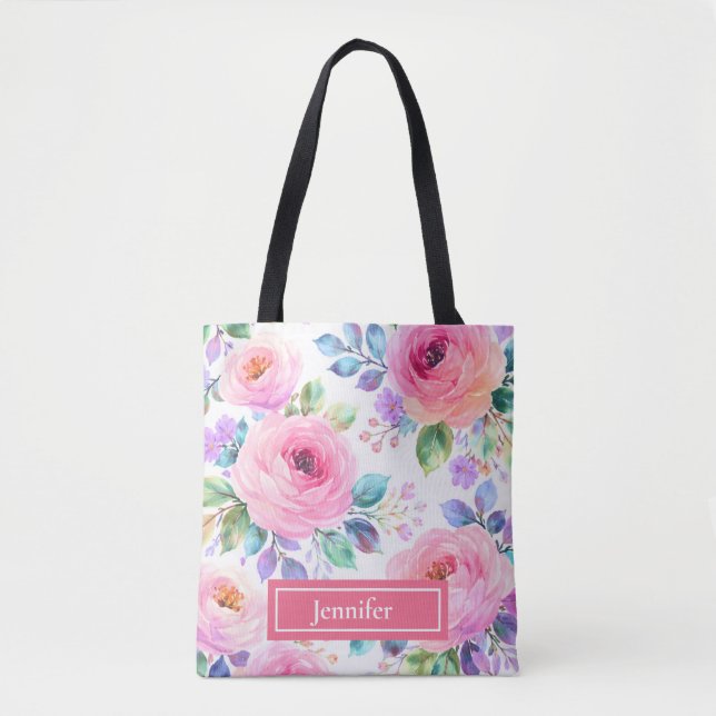 Tote Bag Sunrise Floral Boho Custom Name Design             (Devant)