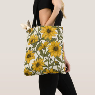 Tote Bag Sunroot, tournesol sauvage sur blanc