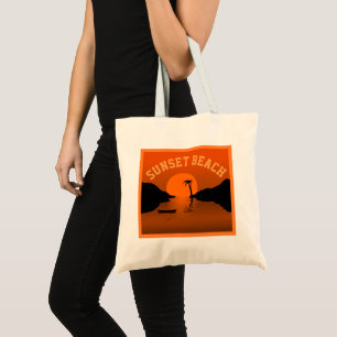 Tote Bag Sunset Beach Art Tropical Orange