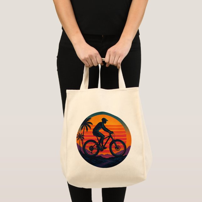Tote Bag Sunset Mountain Biker Retro Adventure Art (Devant (produit))