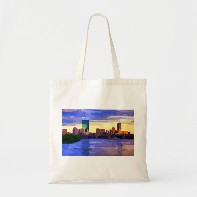 Tote Bag Sunset Skyline de Boston sur la baie Back (Devant)