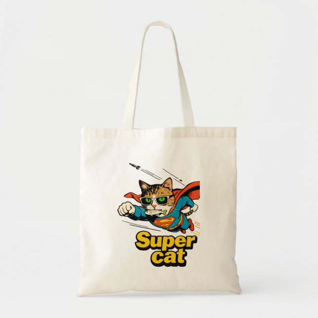 Tote Bag Super Chat Volant avec Poisson  (Devant)