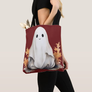 Tote Bag Super Cute Ghost quitte l'automne rouge Halloween