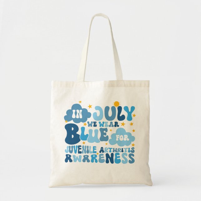 Tote Bag Super En Juillet Nous Portons Blue Juvenile Arthri (Devant)