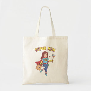 Tote Bag Super Maman avec pinceau de nettoyage et épicerie 