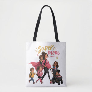 Tote Bag Super Maman de 5 Mère enceinte Retro Cartoon