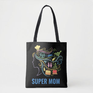 Tote Bag Super Maman Multiples Casquettes Graphique Rétro C