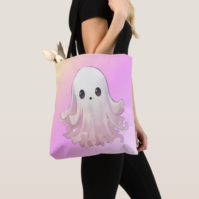 Tote Bag Super Mignon Fantôme Rose Halloween (De près)