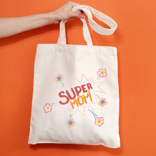 Tote Bag Super Mom Flower Comic Bubble Fête des mères