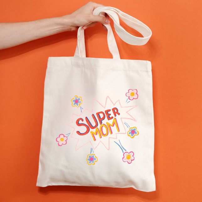 Tote Bag Super Mom Flower Comic Bubble Fête des mères (Créateur téléchargé)