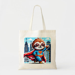 Tote Bag Super Sloth Funny Pixel Art Hero Design de paysage