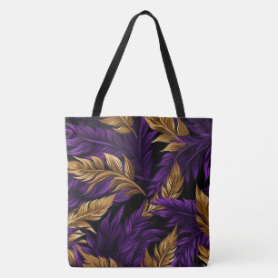 Tote Bag Superbe feuille florale violette et or grande Four