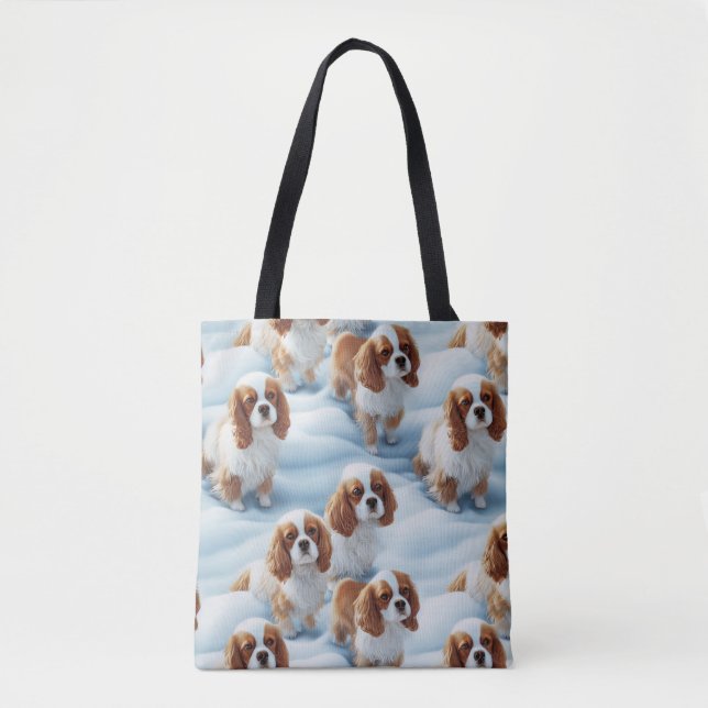 Tote Bag Superbes spaniels cavaliers Enchantés Neige d'hive (Devant)