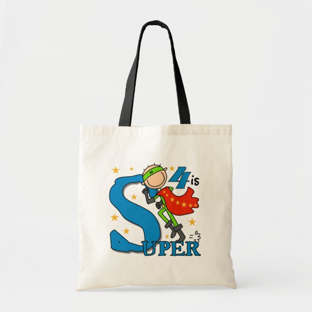Tote Bag Superhero Boy 4th Birthday Tshirts et cadeaux (Devant)