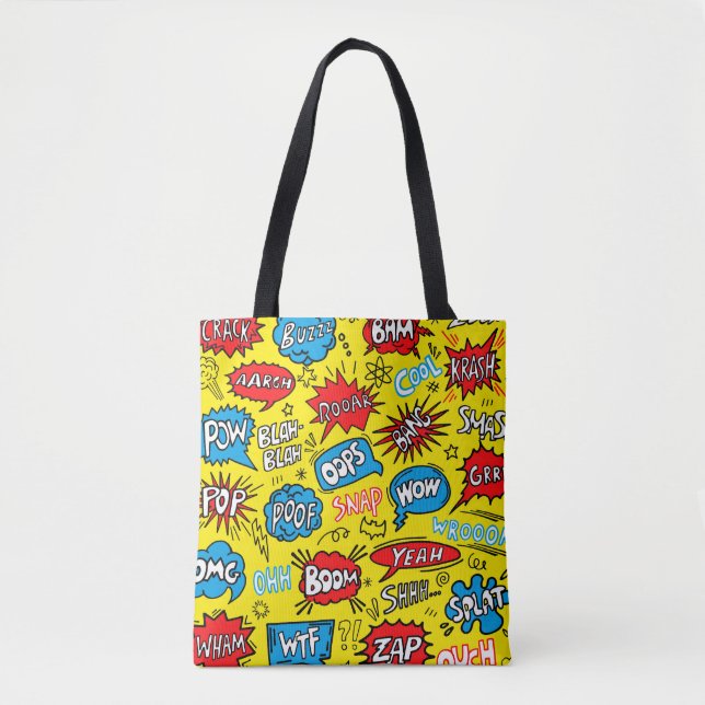Tote Bag Superhero Saga : Motifs comiques mignons (Devant)