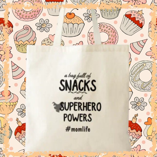 Tote Bag Superhero & Snacks maman Drôle Momlife Fête des mè (Embrace the superhero within every mom and give the gift of convenience and style!)