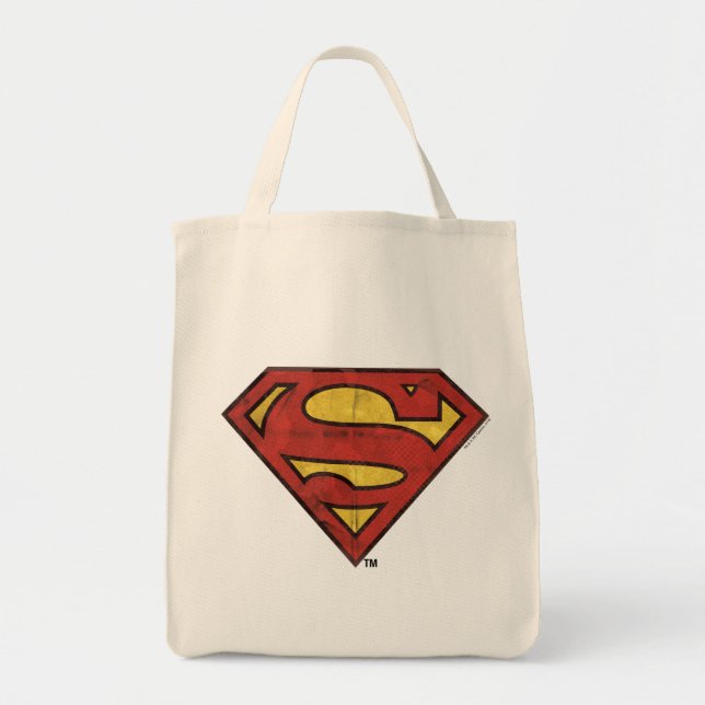 Tote Bag Superman S-Shield | Logo Grunge Black Outline (Devant)