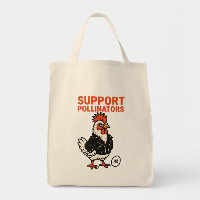Tote Bag Support Polinators Cool Rooster in Leather Jacket  (Devant)