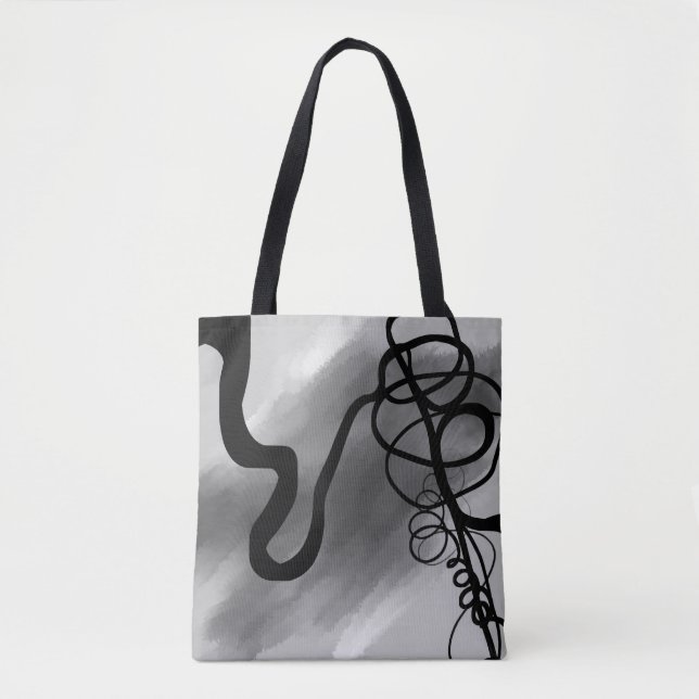 Tote Bag Sur la grille : gris Abstrait, noir et blanc (Devant)