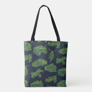 Tote Bag Sur les véhicules bleus et verts en mouvement voit